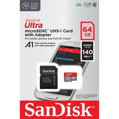 Sandisk Ultra microSDXC 64GB + SD Adapter 140MB/s  A1 Class 10 UHS-I