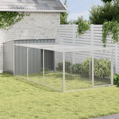 vidaXL Σπιτάκι Σκύλου με Αυλή Ανθρακί 153x396x110 εκ. Γαλβαν. Χάλυβας