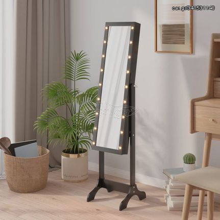 vidaXL Καθρέφτης Επιδαπέδιος με LED Μαύρος 34 x 37 x 146 εκ.