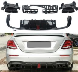 ΠΙΣΩ ΣΠΟΙΛΕΡ Rear Diffuser Exhaust Tips W/ LED Light  Mercedes W213 E63 AMG Design  2016-2020