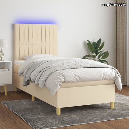 vidaXL Κρεβάτι Boxspring με Στρώμα & LED Κρεμ 90x200 εκ. Υφασμάτινο