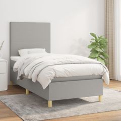 vidaXL Κρεβάτι Boxspring με Στρώμα Ανοιχτό Γκρι 90x200 εκ. Υφασμάτινο