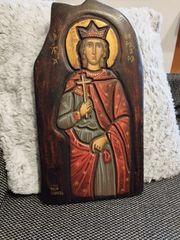 Σπάνια Χειροποίητη Εικόνα της Αγίας Βαρβάρας σκαλισμένη σε ξύλο 