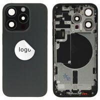 For iPhone/iPad (AP15P24BP) Rear Cover - Black Titanium (Pulled incl middle frame), for model iPhone 15 Pro (with buttons and without smallparts)