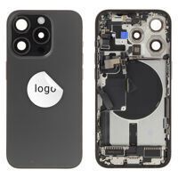 For iPhone/iPad (AP15P24BPSP) Rear Cover - Black Titanium (Pulled incl middle frame), for model iPhone 15 Pro (incl. smallparts)