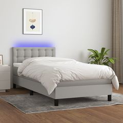 vidaXL Κρεβάτι Boxspring με Στρώμα & LED Αν.Γκρι 90x200 εκ. Υφασμάτινο