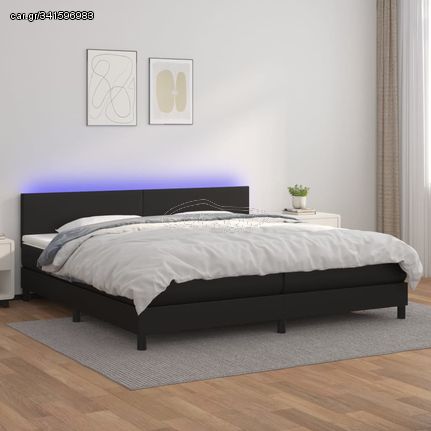 vidaXL Κρεβάτι Boxspring με Στρώμα & LED Μαύρο 200x200 εκ. Συνθ. Δέρμα