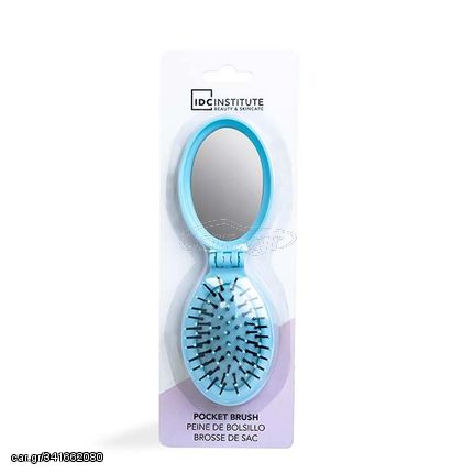 IDC Pocket Pop Out Brush With Mirror - Πτυσσόμενη Bούρτσα Mαλλιών με Kαθρεφτάκι Γαλάζια