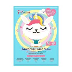 7th Heaven Lamacorn Face Mask Coconut & Papaya 25gr - Μάσκα Ομορφιάς Πανί Με Σχέδιο Ηλικίες 8+ Vegan