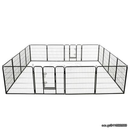vidaXL Πάρκο Σκύλου με 16 Πάνελ Μαύρο 80 x 80 εκ. Ατσάλινο