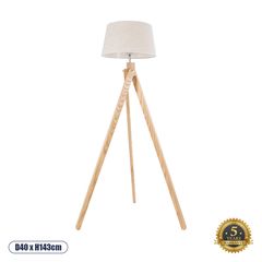 GloboStar® TRIPOD 01263 Μοντέρνο Φωτιστικό Δαπέδου Μονόφωτο 1 x E27 Μπεζ Ξύλινο Καμπάνα D40 x H143cm