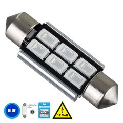 GloboStar® C5W 81317 Λάμπα Αυτοκίνητου 39mm FESTOON  2nd Generation Can-Bus Series LED 6 SMD 5630 4W 480lm 120° DC 12V IP20 Μπλε