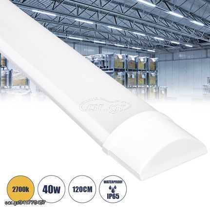 GloboStar® 60160 LED Γραμμικό Βιομηχανικό Φωτιστικό Tri-Proof 120cm 40W 3648lm 120° AC 220-240V Αδιάβροχο IP65 Μ120 x Π7.5 x Υ2.5cm Θερμό Λευκό 2700K - 2 Χρόνια Εγγύηση