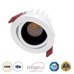 GloboStar® LEO-R 60282 Χωνευτό LED Spot Downlight TrimLess Φ8.5cm 10W 1300lm 38° AC 220-240V IP20 Φ8.5 x Υ6.6cm - Στρόγγυλο - Κινούμενο - Λευκό με Μαύρο Κάτοπτρο & Anti-Glare HoneyComb - Φυσικό Λευκό