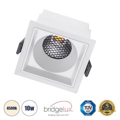 GloboStar® PLUTO-M 60272 Χωνευτό LED Spot Downlight TrimLess Μ8.4xΠ8.4cm 10W 1300lm 38° AC 220-240V IP20 Μ8.4 x Π8.4 x Υ5.9cm - Τετράγωνο - Λευκό & Anti-Glare HoneyComb - Φυσικό Λευκό 4500K - Bridgelu