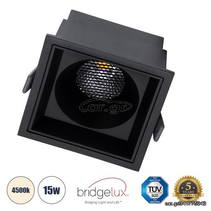 GloboStar® PLUTO-B 60280 Χωνευτό LED Spot Downlight TrimLess Μ10.4xΠ10.4cm 15W 1950lm 38° AC 220-240V IP20 Μ10.4 x Π10.4 x Υ6.5cm - Τετράγωνο - Μαύρο & Anti-Glare HoneyComb - Φυσικό Λευκό 4500K - Brid