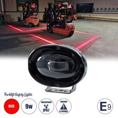 GloboStar® 85425 E9 Mark Forklift Safety Lights - Φώτα Προειδοποίησης & Διαγράμμισης Ασφαλείας για Περονοφόρα - Κλάρκ LED 9W DC 9-80V Αδιάβροχο IP67 Κόκκινο Μ10 x Π9.5 x Υ6cm