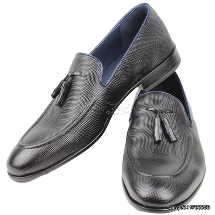 Χειροποίητα Tassel Loafer Παπούτσια Δερμάτινα Μαύρα 756 BLACK