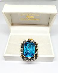Antique μενταγιόν σε χρυσό Κ9 και ασήμι 925 με διαμάντια και Blue Topaz πέτρα Α90316 ΤΙΜΗ 280 ΕΥΡΩ