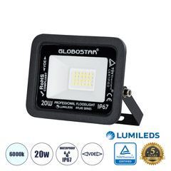 GloboStar® ATLAS 61410 Επαγγελματικός Προβολέας LED 20W 2500lm 120° AC 220-240V - Αδιάβροχος IP67 - Μ12 x Π2.5 x Υ9.5cm - Μαύρο - Ψυχρό Λευκό 6000K - LUMILEDS Chips - TÜV Rheinland Certified - 5 Years