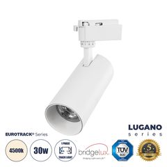 GloboStar® LUGANO 60813 Μονοφασικό Φωτιστικό Σποτ Ράγας LED 30W 3750lm 36° Acrylic HQ LENS AC 220-240V IP20 Φ7.5 x Υ22.7cm Φυσικό Λευκό 4500K - EUROTRACK® System 1L+1N - Λευκό - Bridgelux Chip - TÜV C