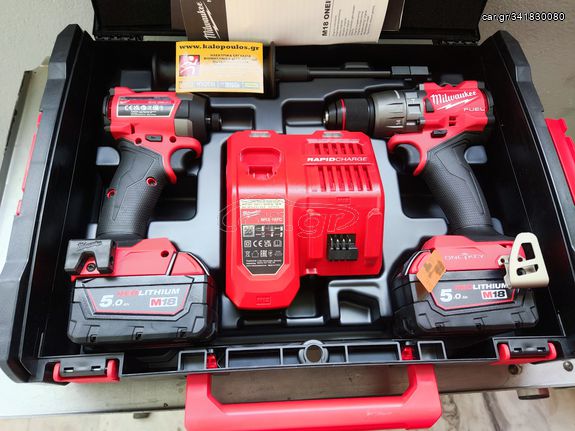 ΚΟΡΥΦΑΙΟ!!Σετ Milwaukee 18V Κρουστικό Δραπανοκατσάβιδο + παλμικός βιδολογος 4 ταχυτήτων 1/4''με 2 μπαταρίες 18VX5Ah-thumb-3