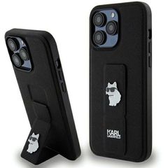 Karl Lagerfeld Gripstand Saffiano Choupette Pins case for iPhone 13 Pro Max - black