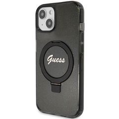 Guess Ring Stand Script Glitter MagSafe case for iPhone 14 / 15 / 13 - black-thumb-1