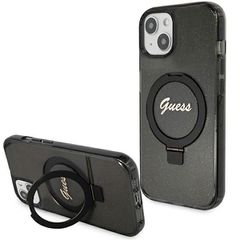 Guess Ring Stand Script Glitter MagSafe case for iPhone 14 / 15 / 13 - black