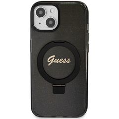 Guess Ring Stand Script Glitter MagSafe case for iPhone 14 / 15 / 13 - black-thumb-2