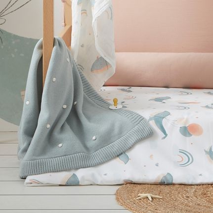 Bimbidreams κουβέρτα πλεκτή με Fleece Coralina Μέντα 80x110εκ.