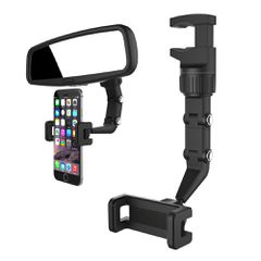 Adjustable car rearview mirror holder for smartphone black-thumb-0