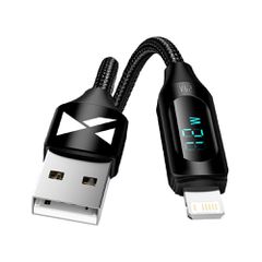 USB-A Cable - Lightning Wozinsky WUALC2 with LED Display 2.4A 2m - Black-thumb-1