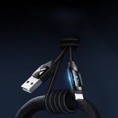 USB-A Cable - Lightning Wozinsky WUALC2 with LED Display 2.4A 2m - Black-thumb-2