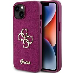 Guess Glitter Script Big 4G case for iPhone 15 - purple
