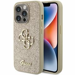 Guess Glitter Script Big 4G case for iPhone 15 Pro Max - gold