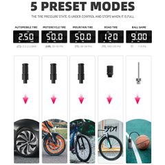 Rockbros 42720001001 Electric Bike Pump with LED Display + USB-C - USB-A Cable - Black-thumb-2