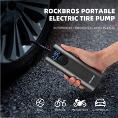Rockbros 42720001001 Electric Bike Pump with LED Display + USB-C - USB-A Cable - Black-thumb-4