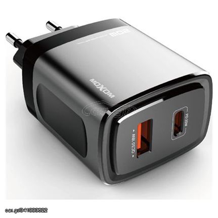 Φορτιστής γρήγορης φόρτισης 20W με θύρες USB 3.0/Type C μαύρος MX-HC66 MOXOM