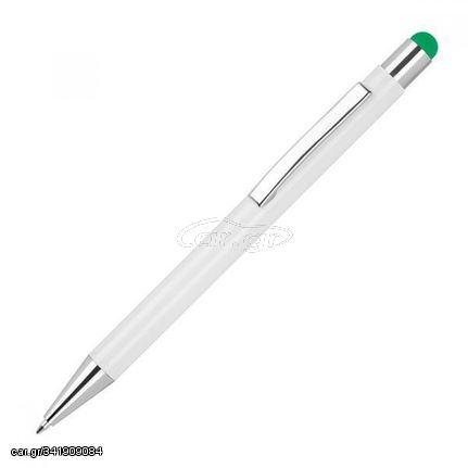 Στυλό - touch pen αλουμινίου άσπρο με πράσινη λεπτομέρεια Υ14,8xØ1εκ.