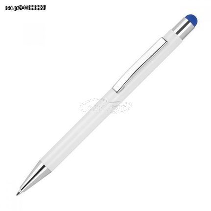 Στυλό - touch pen αλουμινίου άσπρο με μπλε λεπτομέρεια Υ14,8xØ1εκ.