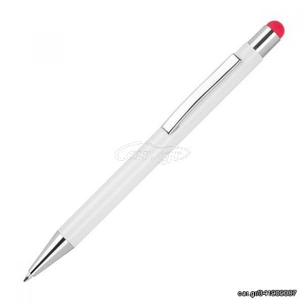 Στυλό - touch pen αλουμινίου άσπρο με κόκκινη λεπτομέρεια Υ14,8xØ1εκ.