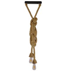 GloboStar® ROPE 01019 Vintage Industrial Κρεμαστό Φωτιστικό Οροφής Δίφωτο 2 x E27 AC220-240V IP20 - Μ38 x Π35.5 x Υ200cm - Μπεζ με 2 Μέτρα Σχοινί Τριχιά - 5 Χρόνια Εγγυηση