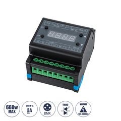 GloboStar® 73372 AC Triac DMX Dimmer Din Rail Ράγας 3 Καναλιών AC 100-240V 3 x 1A 220W - Max 3A 660W - IP20 Μ8 x Π9 x Υ6cm - 5 Years Warranty