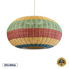 GloboStar® CABALLEROS 02056 Boho Επιτραπέζιο Φωτιστικό Μονόφωτο 1 x E27 AC220-240V IP20 - Φ70 x Υ36cm - Πράσινο με Κίτρινο και Μπλε με Κόκκινο Ξύλινο Μπαμπού Πλέγμα - 5 Χρόνια Εγγύηση