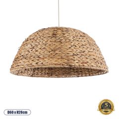 GloboStar® WREN 01847 Boho Κρεμαστό Φωτιστικό Οροφής Μονόφωτο 1 x E27 AC220-240V IP20 - Φ60 x Υ28cm - Μπεζ Καφέ Ξύλινο Μπαμπού Πλέγμα Καμπάνα - 5 Χρόνια Εγγύηση