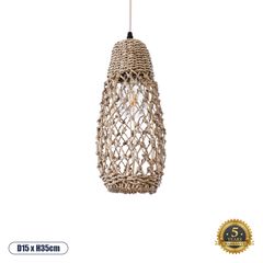 GloboStar® NIMBLIN 02119 Boho Κρεμαστό Φωτιστικό Οροφής Μονόφωτο 1 x E27 AC220-240V IP20 - Φ15 x Υ35cm - Μπεζ Seagrass - Φύκι Πλέγμα Καμπάνα - 5 Χρόνια Εγγύηση