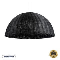 GloboStar® MONTANA 02384 Boho Κρεμαστό Φωτιστικό Οροφής Μονόφωτο 1 x E27 AC220-240V IP20 - Φ80 x Υ40cm - Μαύρο Μπαμπού Πλέγμα Καμπάνα - 5 Χρόνια Εγγύηση