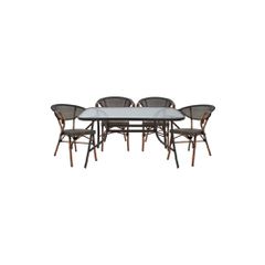 ΣΕΤ ΤΡΑΠΕΖΑΡΙΑ 5ΤΜΧ 140X80 & 4 ΠΟΛΥΘΡΟΝΕΣ BAMBOO LOOK ΚΑΦΕ