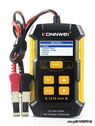 KONNWEI φορτιστής μπαταρίας αυτοκινήτου KW510 με tester, 12V